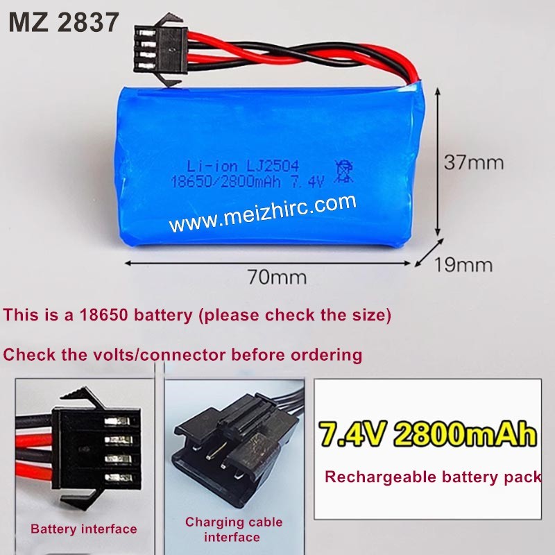 MEIZHI 2837 Parts 7.4V 2800mAh Battery Pack [Four Pin Connector]